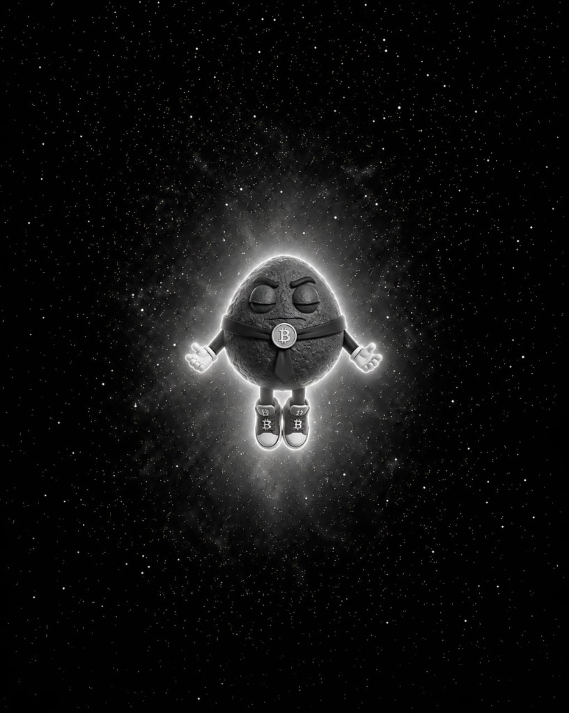 The rock floating in space with a glowing aura and closed eyes