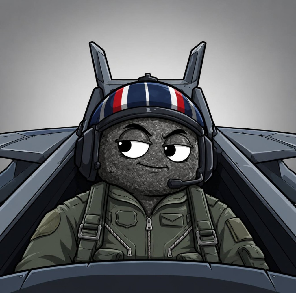The rock in a fighter-jet cockpit wearing a helmet and headset