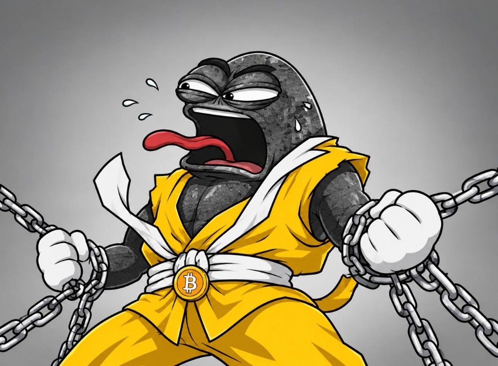 The rock in a yellow gi screaming while ripping metal chains apart