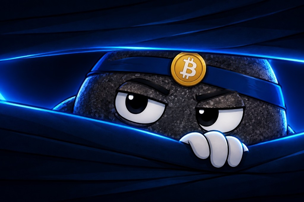 The rock peeking from a dark cloak with a neon blue rim