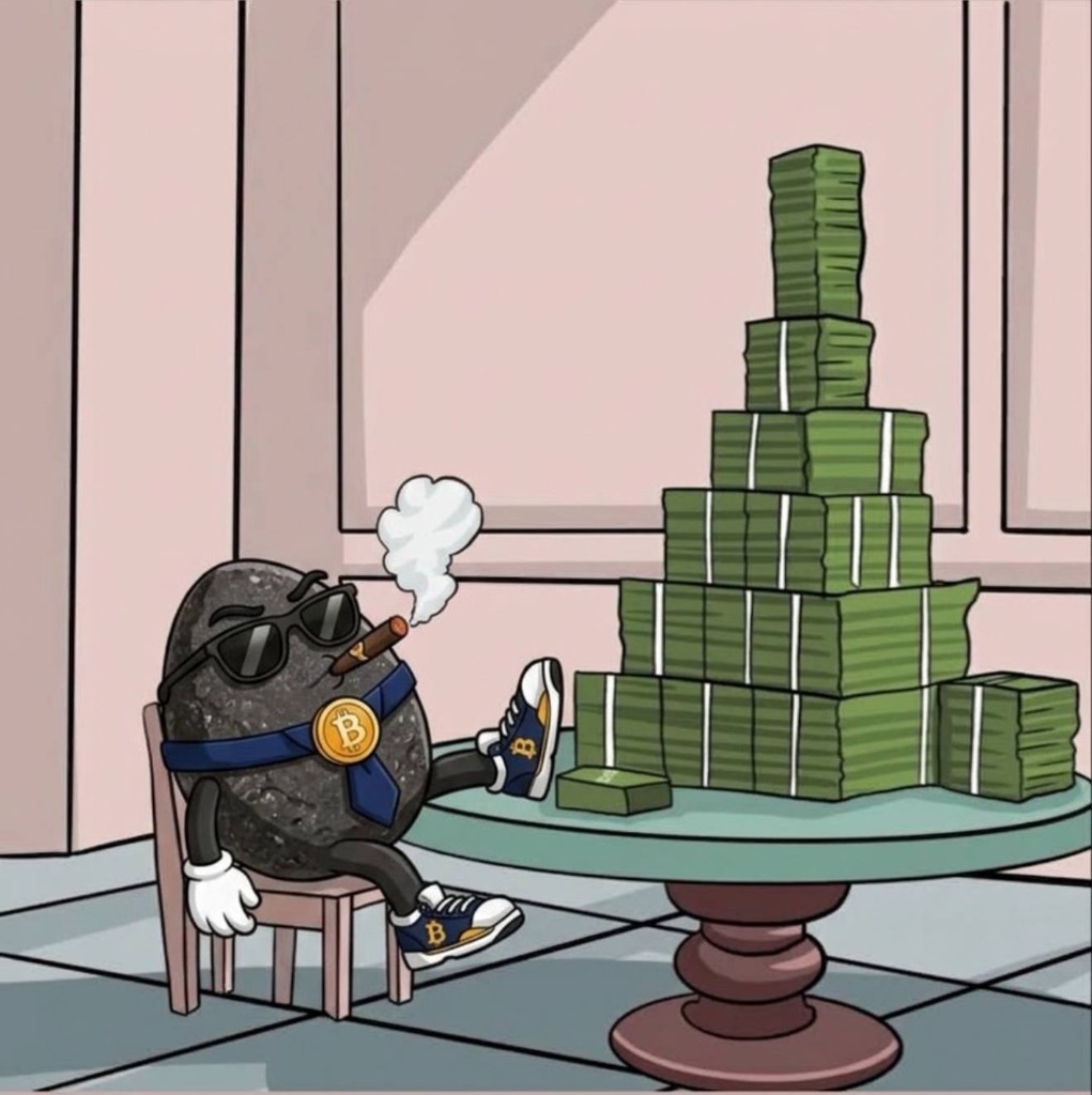 The rock in sunglasses smoking a cigar with a foot on a table of cash stacks