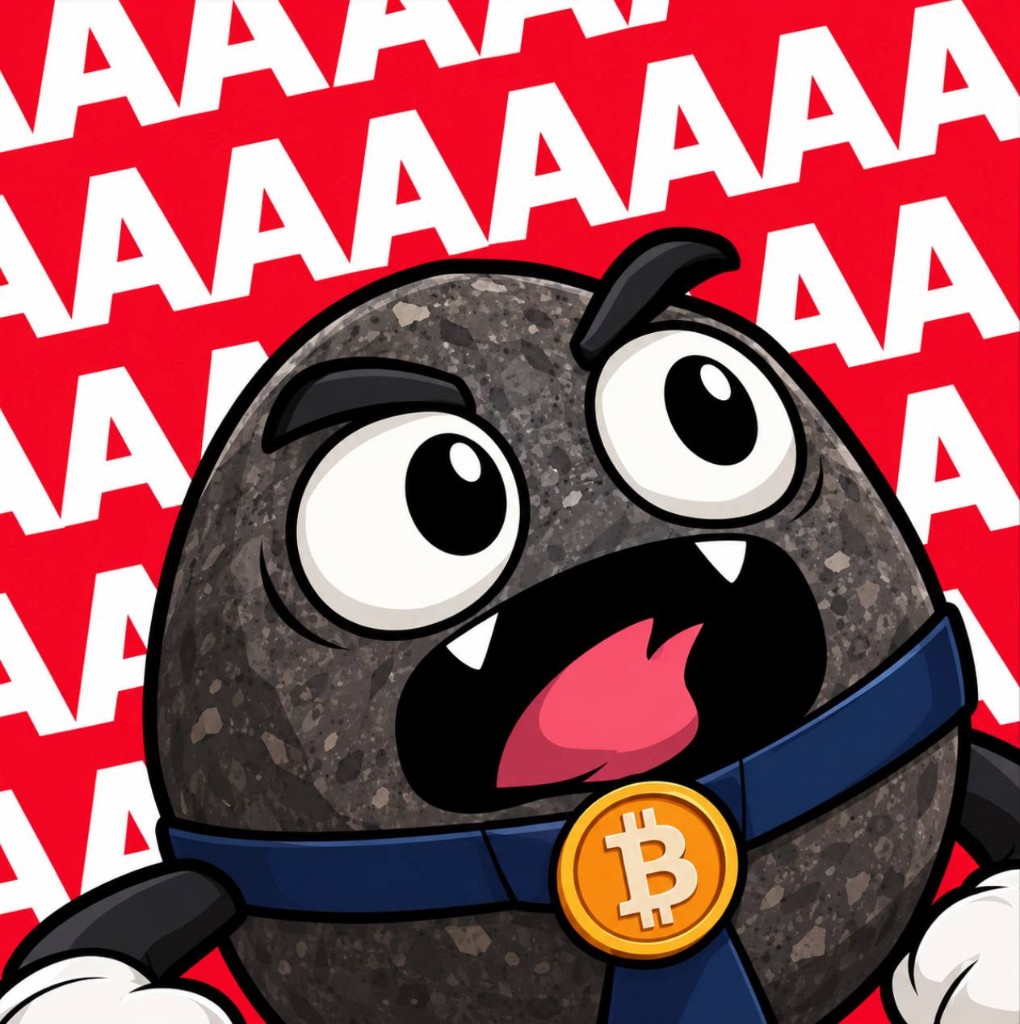 The rock screaming on a red background covered in the letter A