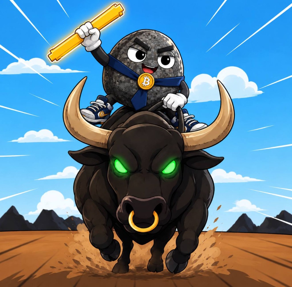 The rock riding a black bull with glowing green eyes